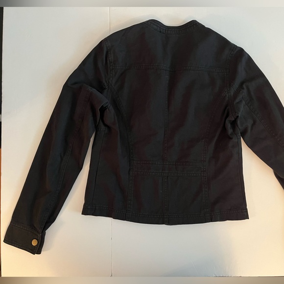 Black Moto Utility Jacket Size S – Zip Pockets, Brass Buttons - Picture 5 of 7